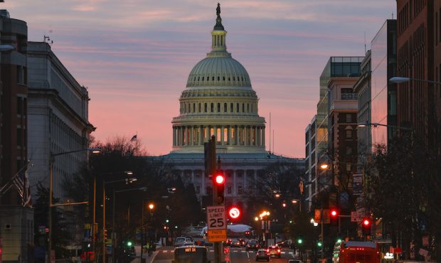 WASHINGTON, DC - DECEMBER 28: The sun rises over the US Capitol on December 28, 2020 in Washington,...