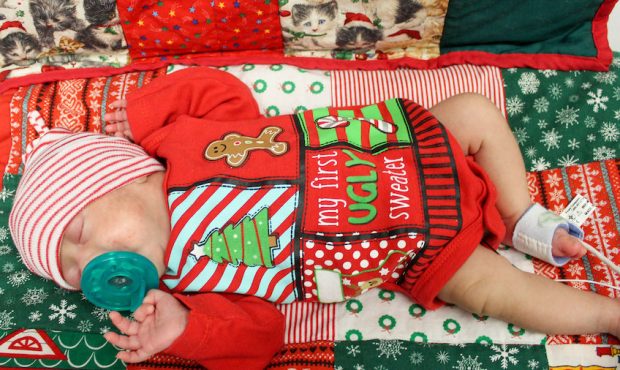 Baby Madi wearing her "first ugly sweater." (Baylor Scott & White McLane Children's)...