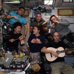 The crew formed a band to serenade mission control centers around the world. (NASA)