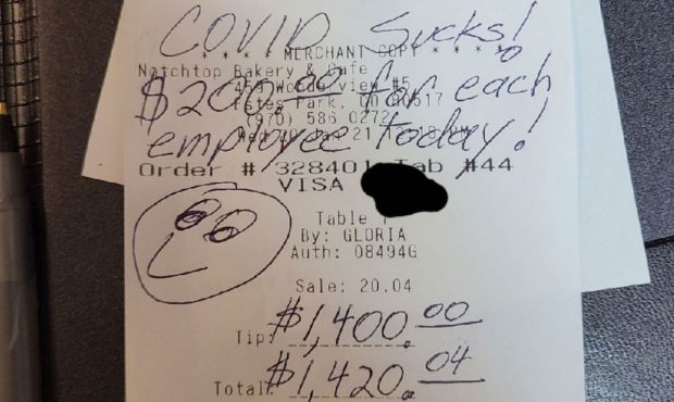 The customer, who'd only been to the restaurant once before, wrote the message "COVID Sucks!" on th...