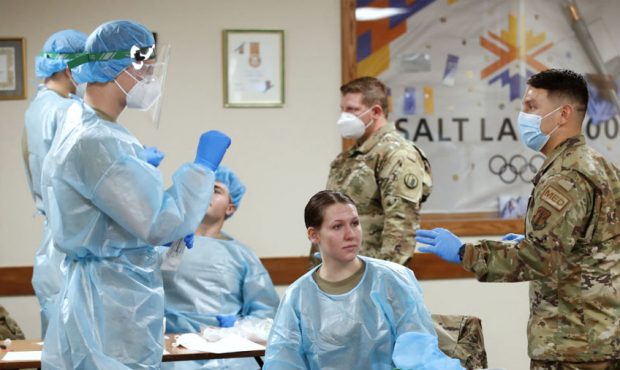 Members of the Utah National Guard go though training to staff COVID-19 testing centers throughout ...