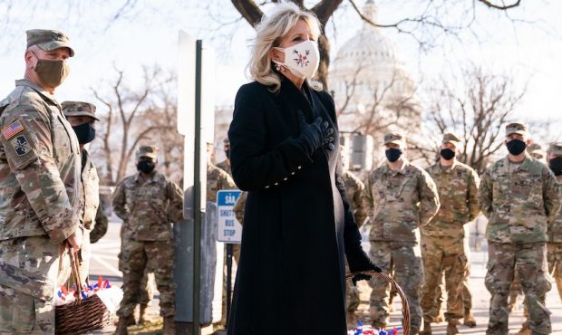 Jill Biden hand-delivered chocolate chip cookies to National Guard members who blanketed Washington...