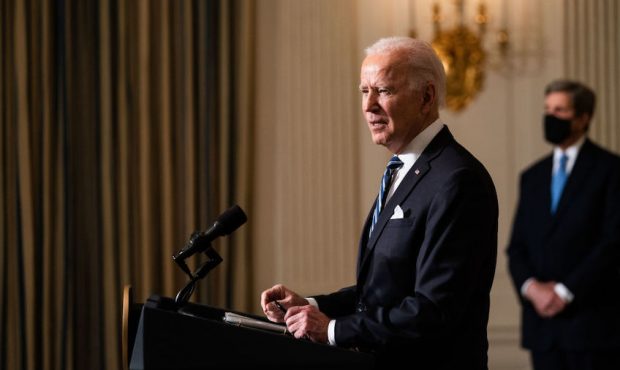 U.S. President Joe Biden speaks in the State Dining Room of the White House on January 27, 2021 in ...
