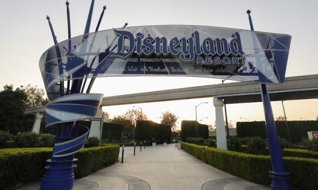 A Disneyland sign is posted at an empty entrance to Disneyland on September 30, 2020 in Anaheim, Ca...