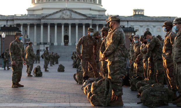 Members of the U.S. National Guard arrive at the U.S. Capitol on January 12, 2021 in Washington, DC...