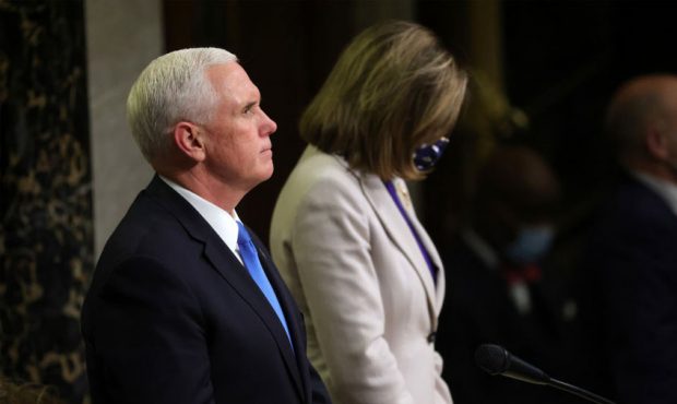 Vice President Mike Pence looks on in the House Chamber during a reconvening of a joint session of ...
