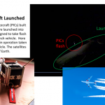 A BYU graphic in the upper right shows flashes from the CubeSats. The photos were taken from the Virgin Orbit launch vehicle. (BYU Photo)