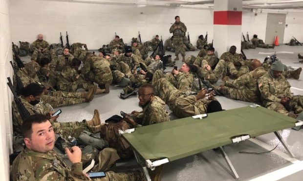 Guard Soldiers were ordered to move from the cafeteria to the parking garage (Photo obtained by CNN...