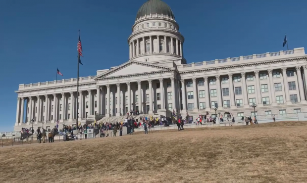 Dozens of Pro-Trump protesters gather outside the Utah Capitol on Jan. 6, 2021 (Felicia Martinez, K...
