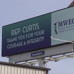 A billboard thanking Rep. John Curtis for denouncing violence at the U.S. Capitol. (KSL-TV)