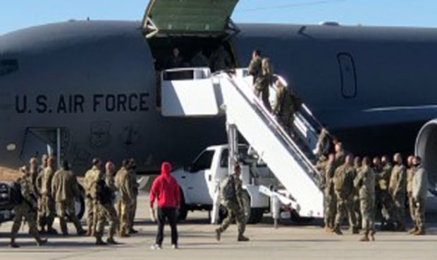 Utah Guardsmen board a jet January 15 headed for Washington, D.C. (KSL TV)...