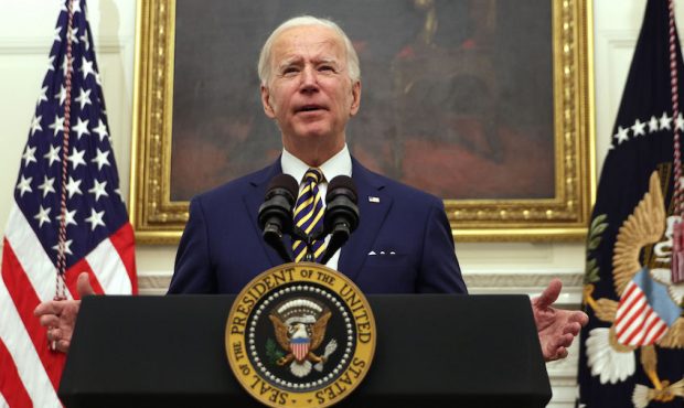 U.S. President Joe Biden speaks during an event on economic crisis in the State Dining Room of the ...