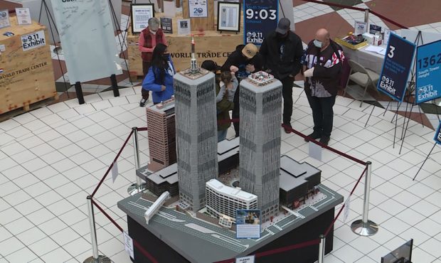 A scale replica of the World Trade Center is on display as part of a 9/11 exhibit at the Provo Town...