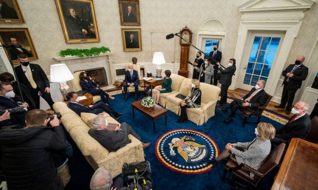 President Joe Biden and Vice President Kamala Harris meets with Republican Senators about the Ameri...