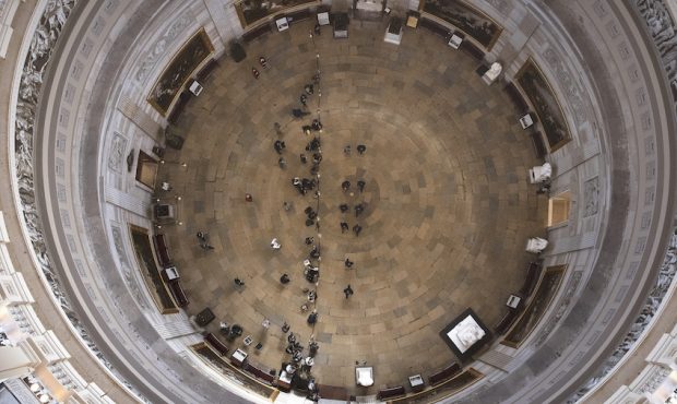 House impeachment managers proceed through the Rotunda from the House side of the U.S. Capitol to t...