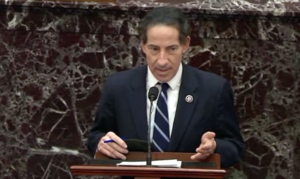 Democratic Rep. Jamie Raskin from Maryland talks on the senate floor as a house manager in the seco...