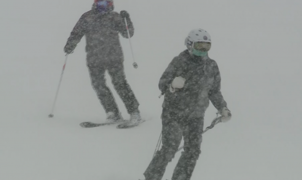 Skiers and snowboarders take advantage of a snowstorm February 5, 2021. (KSL TV)...