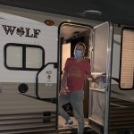 Megan's husband, Derek, quarantined in the family trailer after testing positive. (Megan Peterson)