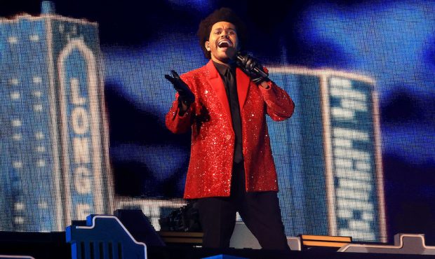 The Weeknd performs during the Pepsi Super Bowl LV Halftime Show at Raymond James Stadium on Februa...
