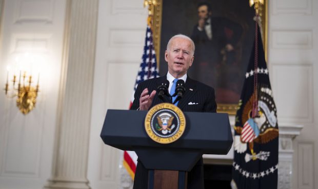 U.S. President Joe Biden speaks in the State Dining Room of the White House on March 2, 2021 in Was...