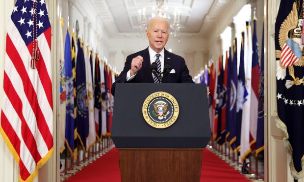 U.S. President Joe Biden delivers a primetime address to the nation from the East Room of the White...
