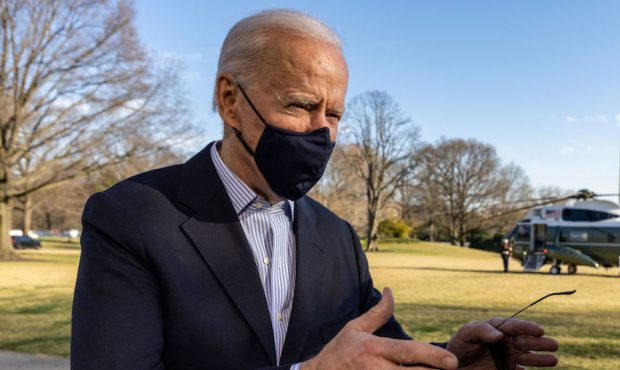 U.S. President Joe Biden stops to talk to reporters on the South Lawn of the White House on March 2...