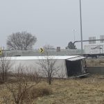 A semi rolled over near the I-15 and I-215 ramp. (Christian Camargo)