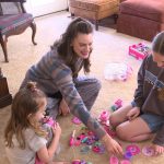 Libby Mortimer plays toys with her two daughters. She's found she can be a better mother when she prioritizes her own self-care through journaling, exercise, praying, and therapy. Photo Credit: KSL TV