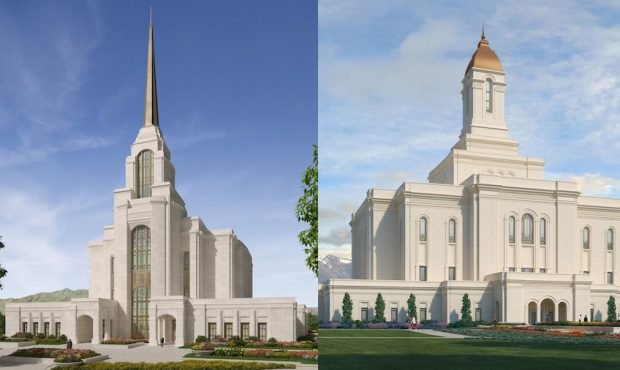 Renderings of the Syracuse Utah Temple and Deseret Peak Utah Temples. (Courtesy The Church of Jesus...
