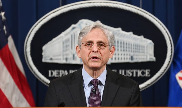 US Attorney General Merrick Garland speaks at the Department of Justice in Washington, D.C. on Apri...