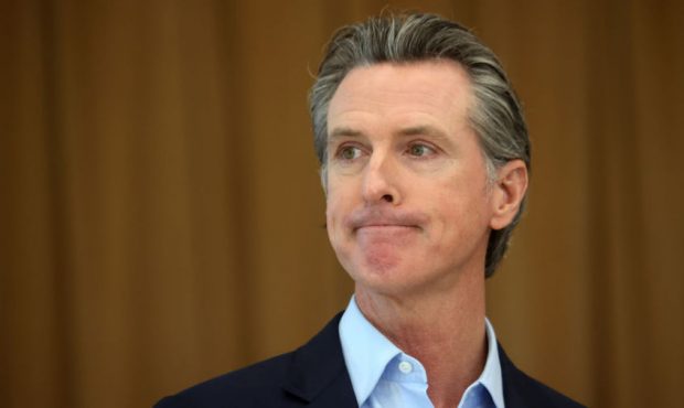 California Gov. Gavin Newsom looks on during a news conference after he toured the newly reopened R...