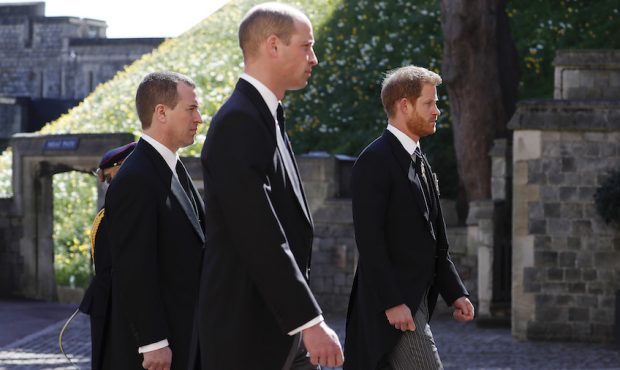 Peter Phillips, Prince William, Duke of Cambridge and  Prince Harry, Duke of Sussex during the Cere...