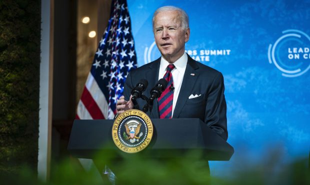 U.S. President Joe Biden delivers remarks during a virtual Leaders Summit on Climate with 40 world ...
