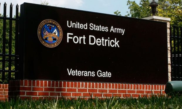 FILE: A sign at the Veterans Gate at Fort Detrick. (Photo by Mark Wilson/Getty Images)...