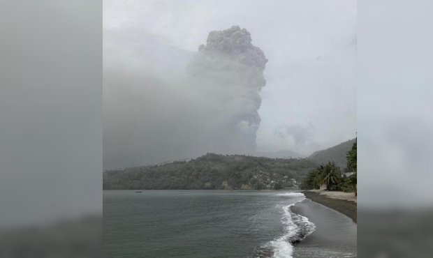 A vertical ash column from La Soufriere volcano was estimated to have gone approximately 4 kilomete...
