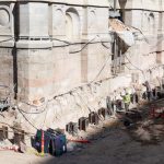 The secant walls are installed as close to the bottom edge of the existing footings as possible to contain and brace them in place. (Used by permission, The Church of Jesus Christ of Latter-day Saints)