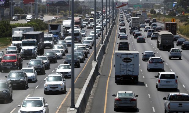 Traffic backs up along Interstate 880 on July 25, 2019 in Oakland, California. (Photo by Justin Sul...