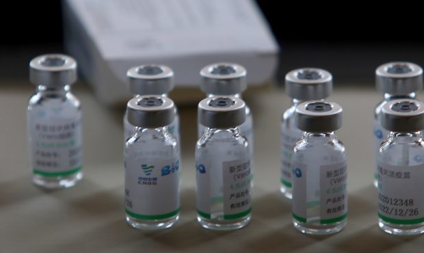 FILE: View of vials of the Sinopharm vaccine at Ricardo Palma clinic on Feb. 15, 2021 in Lima, Peru...