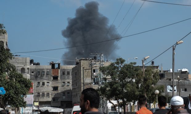 An Israeli raid on a land in Beit Hanoun City on May 11, 2021 in Gaza City, Gaza. Israel and Hamas ...