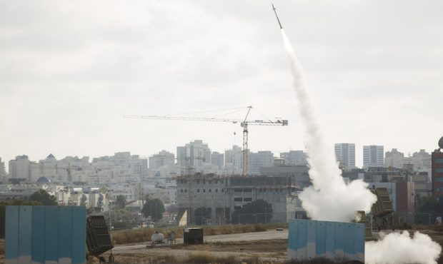 Israel's Iron Dome anti missle system launches to intercept a rocket on May 20, 2021 in Sderot, Isr...
