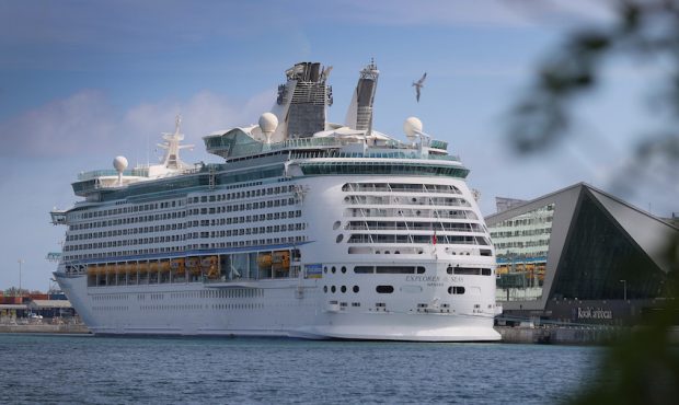 Royal Caribbean’s Explorer of the Seas cruise ship is docked at PortMiami on March 02, 2021 in Mi...