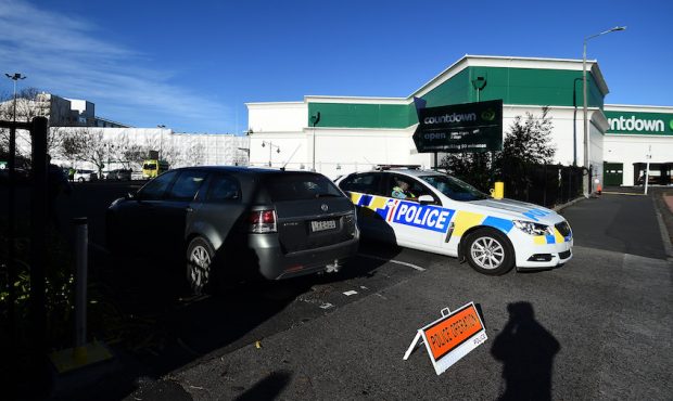Police cars are observed cordoning off the Dunedin Central Countdown carpark on May 10, 2021 in Dun...