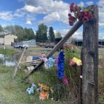 Community members leave toys and other things by Chad Daybell's backyard where the bodies of JJ Vallow and Tylee Ryan were found. (Garna Mejia/KSL TV)