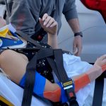 Jayden Brevan being transported to an ambulance after her fall. (Used by permission, Cameron Bevan)