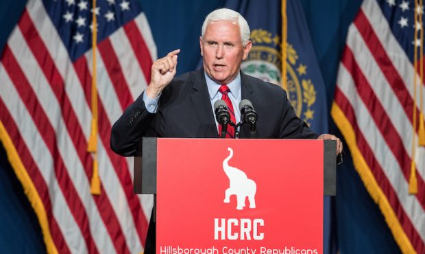Former Vice President Mike Pence addresses the GOP Lincoln-Reagan Dinner on June 3, 2021 in Manches...