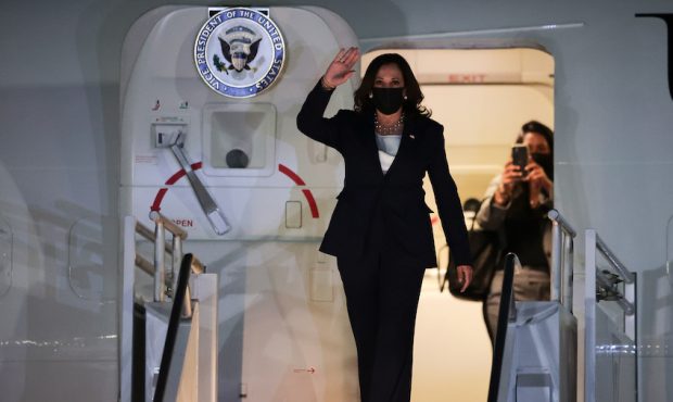 U.S. Vice President Kamala Harris arrives at Benito Juarez International Airport for her official v...