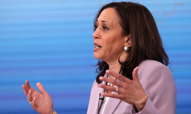 FILE: Vice President Kamala Harris gestures as she gives remarks before the start of a virtual list...