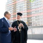 His Eminence Archbishop Elpidophoros of the Greek Orthodox Archdiocese of America is shown the construction area for the renovation of the Salt Lake Temple. J. Christopher Lansing, left, serves as a director of Church Hosting. The photo was taken on July 22, 2021. (Used with Permission: The Church of Jesus Christ of Latter-day Saints)