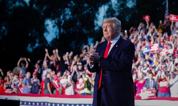 Former U.S. President Donald Trump arrives to hold a rally on July 3, 2021, in Sarasota, Florida. C...
