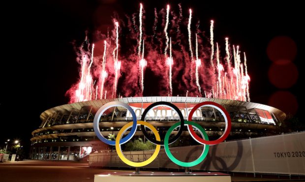 A general view outside the stadium as fireworks are let off during the Opening Ceremony of the Toky...